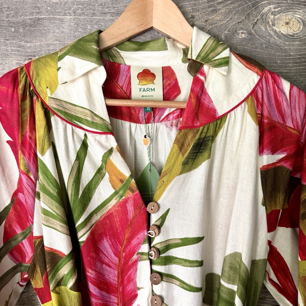 NWT Farm Rio Spring Forest Jumpsuit XS Tropical Linen‎ Blend Slouchy As Seen On
